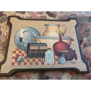 Vintage Litho Folk Art Kirby Stapco, MCM Retro Wall Plaque Pressed Wood Wall